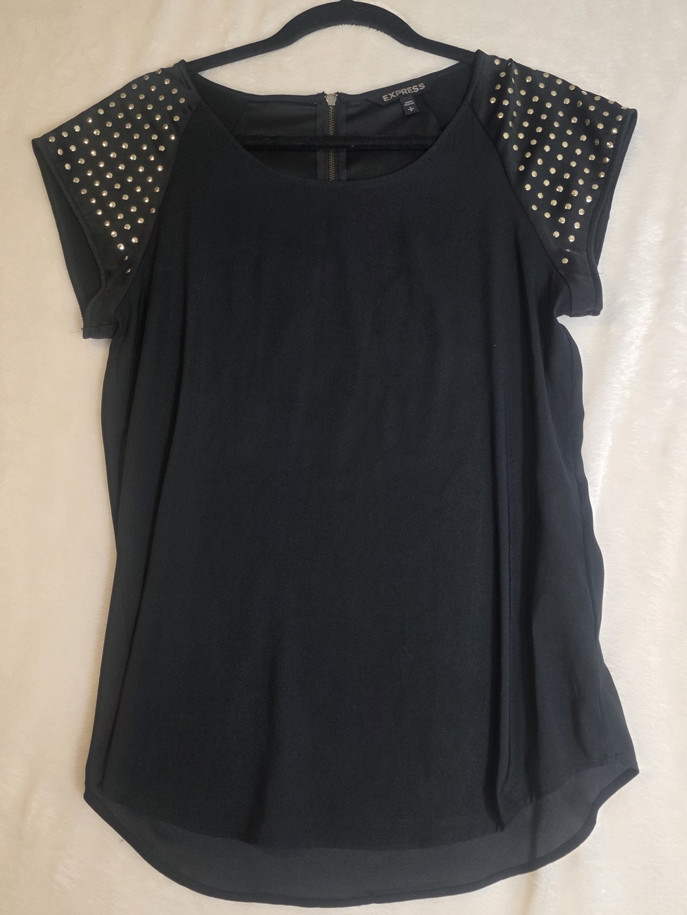 Express Black Short Sleeve Top, Gold Stud Shoulder